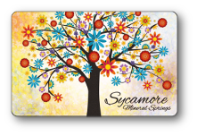 sycamore logo, tree with flowers bloomed over tan background